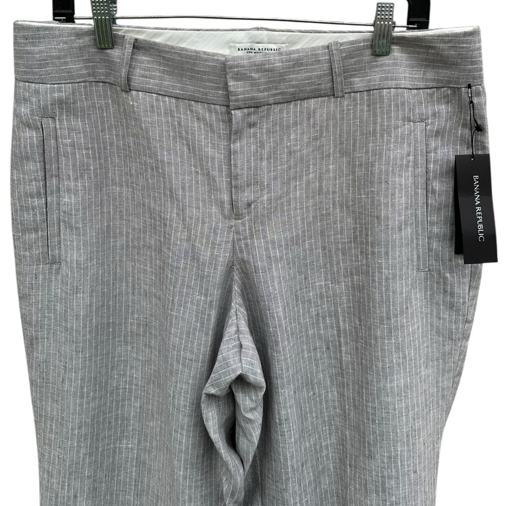Banana Republic The Martin Fit Gray Pinstripe Dress Pants 100% Linen Size 12 - Picture 3 of 9